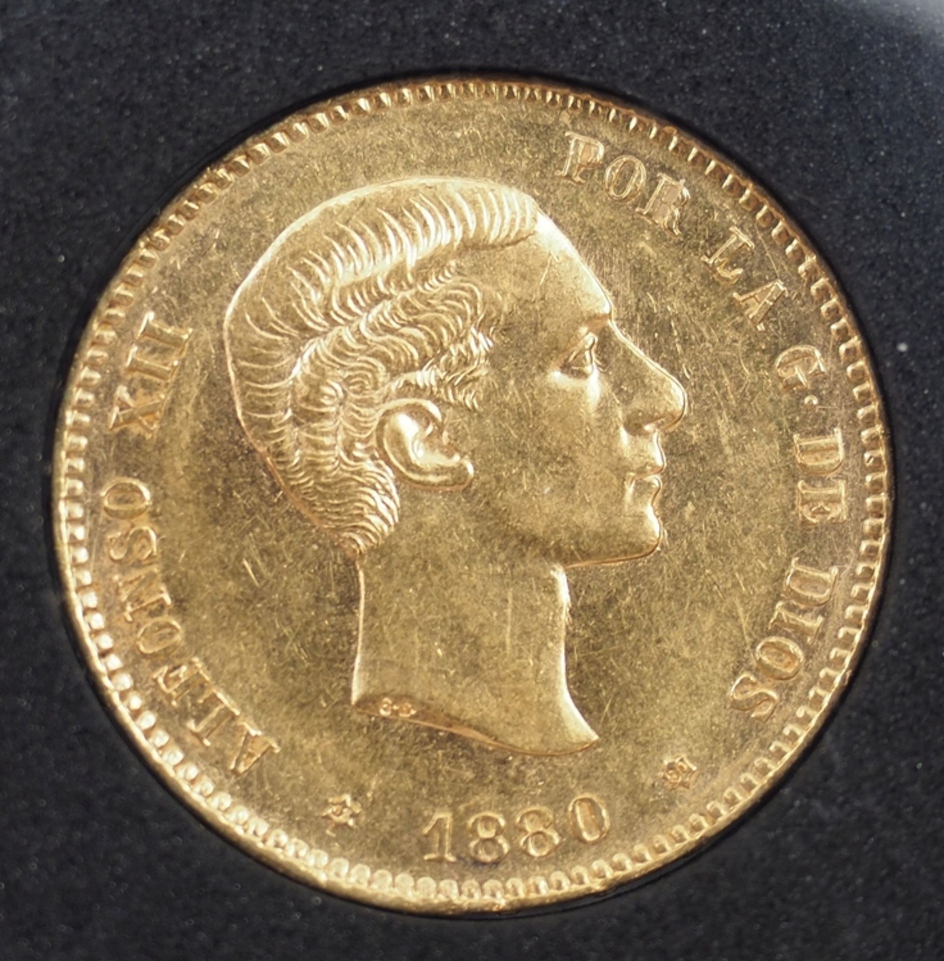 Spanien: 25 Peseten, König Alfons XII. 1880 - GOLD.