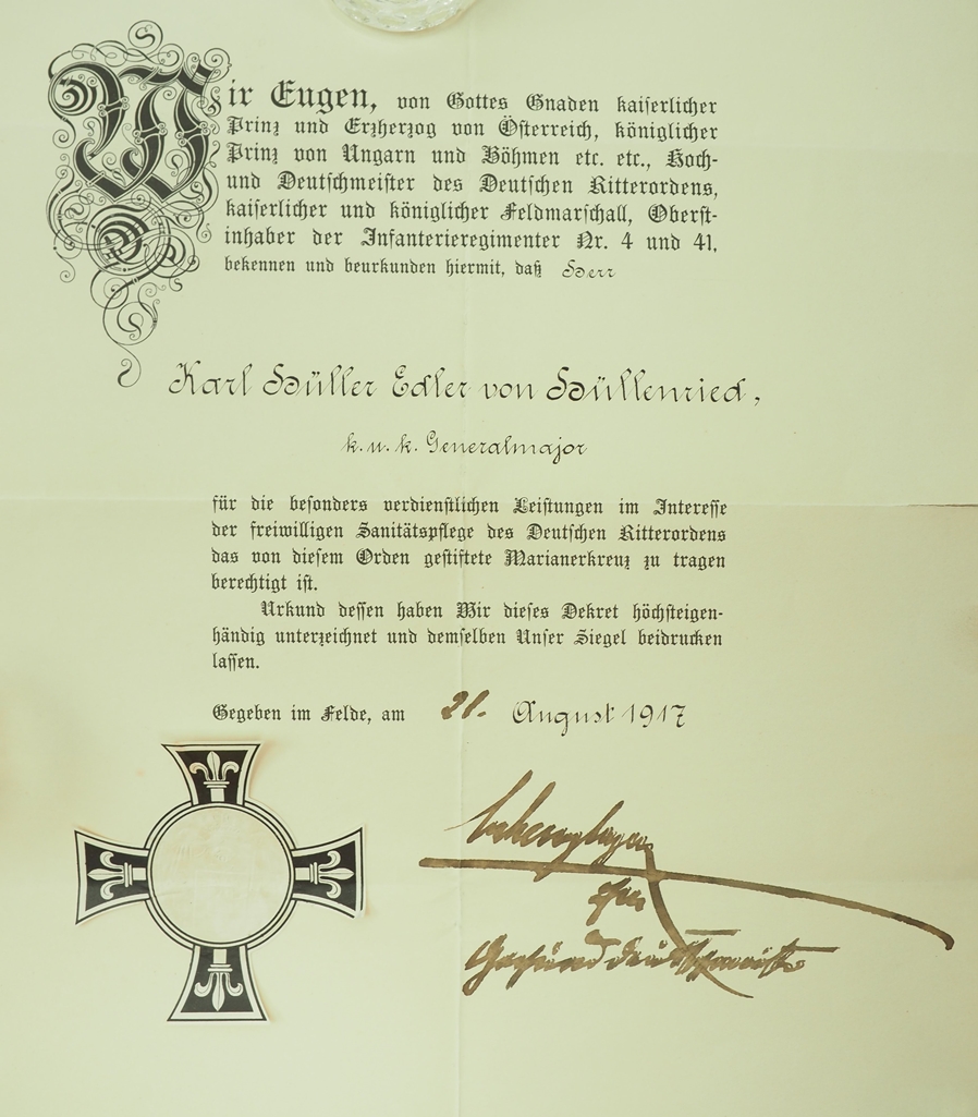 Österreich: Urkunden eines Generalmajor und Divisionskommandant des Wiener Dragoner Regiment No. 3 - Image 3 of 6