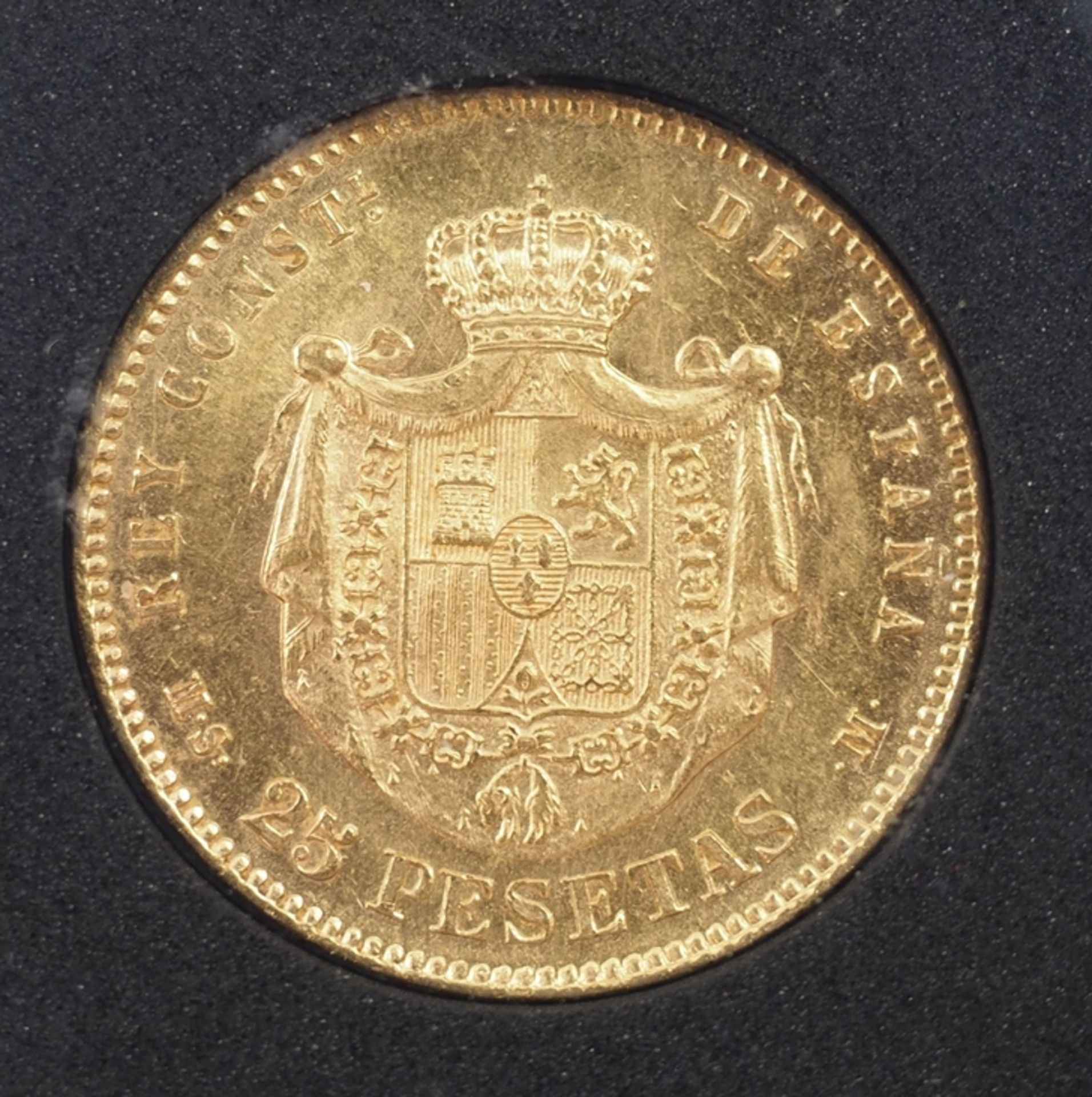 Spanien: 25 Peseten, König Alfons XII. 1880 - GOLD. - Bild 2 aus 3