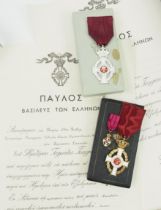 Griechenland: Königlicher Orden Georg I., Offizierskreuz und Ritterkreuz, mit Etui und Urkunden für