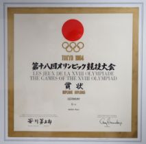 Olympische Spiele 1964 Tokio, Japan: Wasserball, Herren, 6. Platz Urkunde für Mitglieder der Deutsc