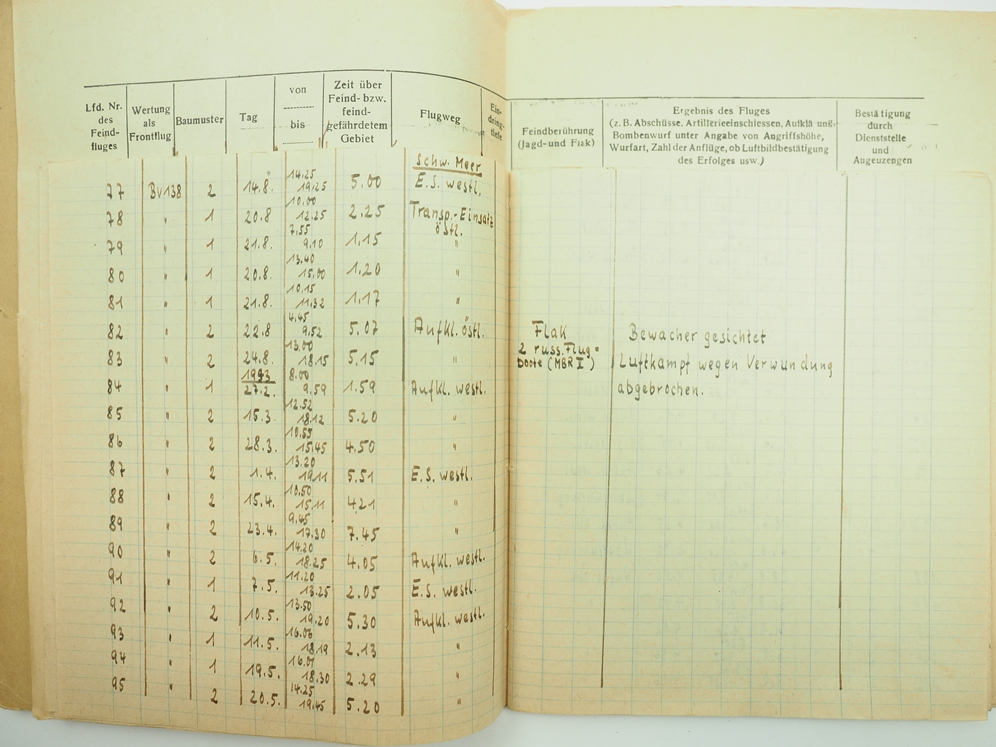 Luftwaffe: Flugbuch und Leistungsbuch eines Flugzeugführers auf Blohm & Voss BV 138 der Auklärungsg - Image 8 of 10