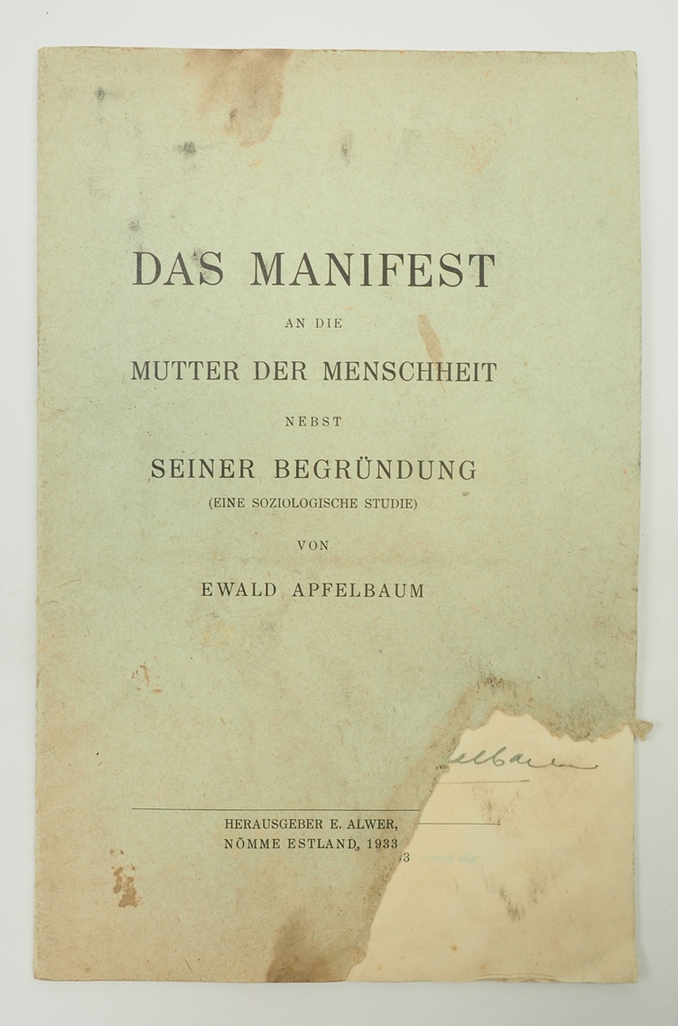 Adolf Hitler Bibliothek: Apfelbaum, Ewald: Das Manifest an die Mutter der Menschheit nebst seiner B - Image 4 of 4