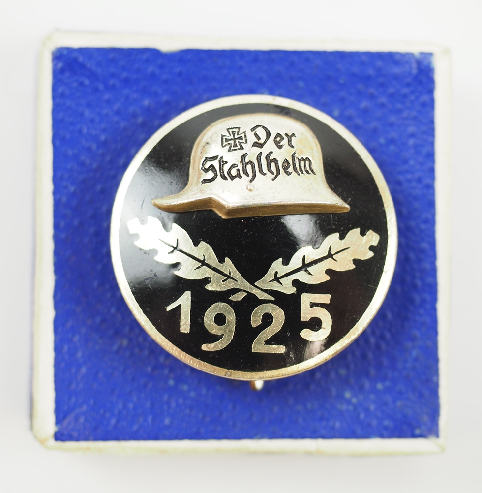 Kriegerverein: Stahlhelmbund Eintrittsabzeichen 1925, im Etui.