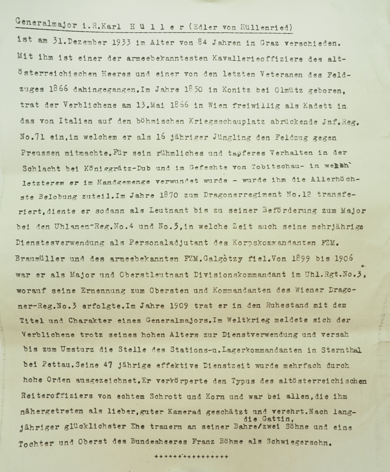 Österreich: Urkunden eines Generalmajor und Divisionskommandant des Wiener Dragoner Regiment No. 3 - Image 6 of 6