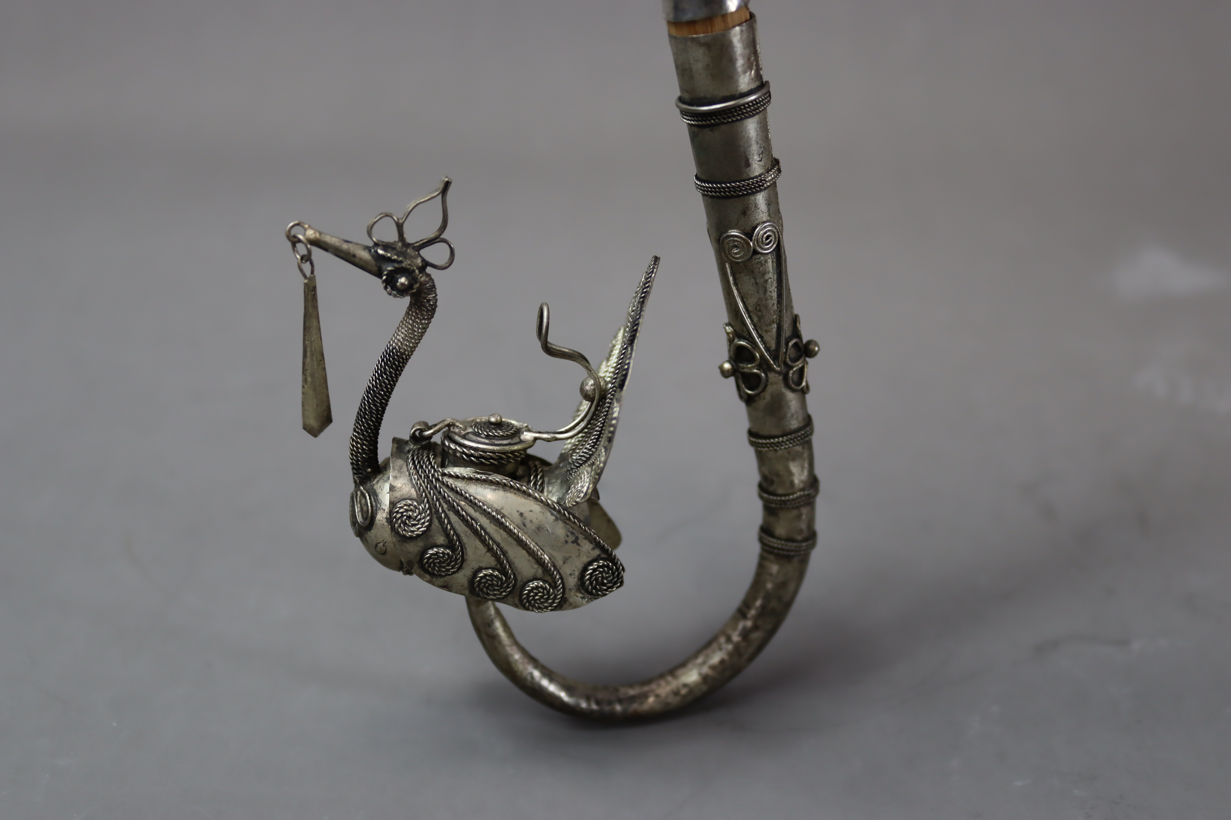 Two Phoenix shaped white metal Pipes, possibly Ottoman - Image 9 of 12