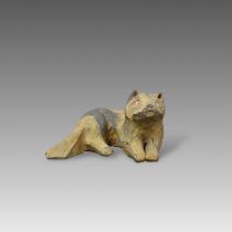 A Rare Grey Pottery seated Fox, Han dynastythe charming beast with extensive remains of cold