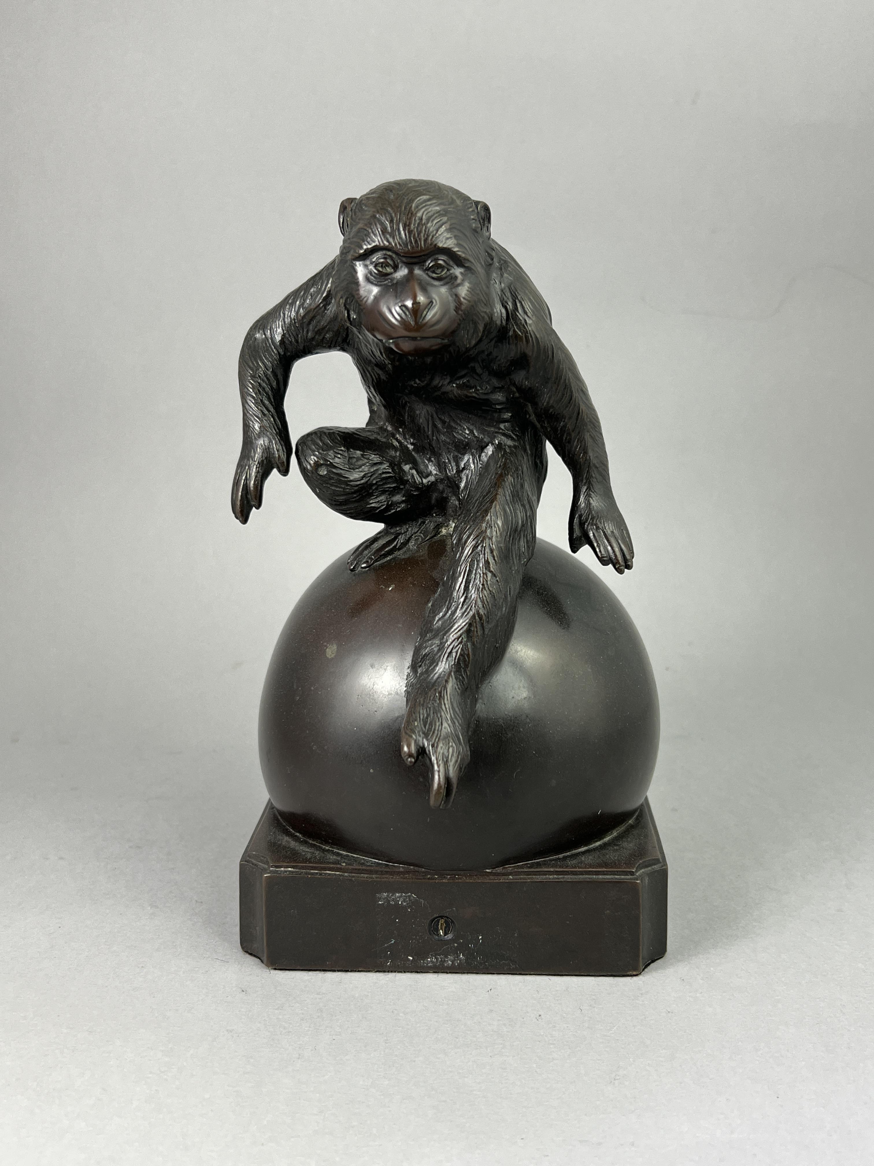 A Bronze Monkey, Meiji/Taisho periodthe lively animal poised as if to spring off the sphere he - Image 8 of 10