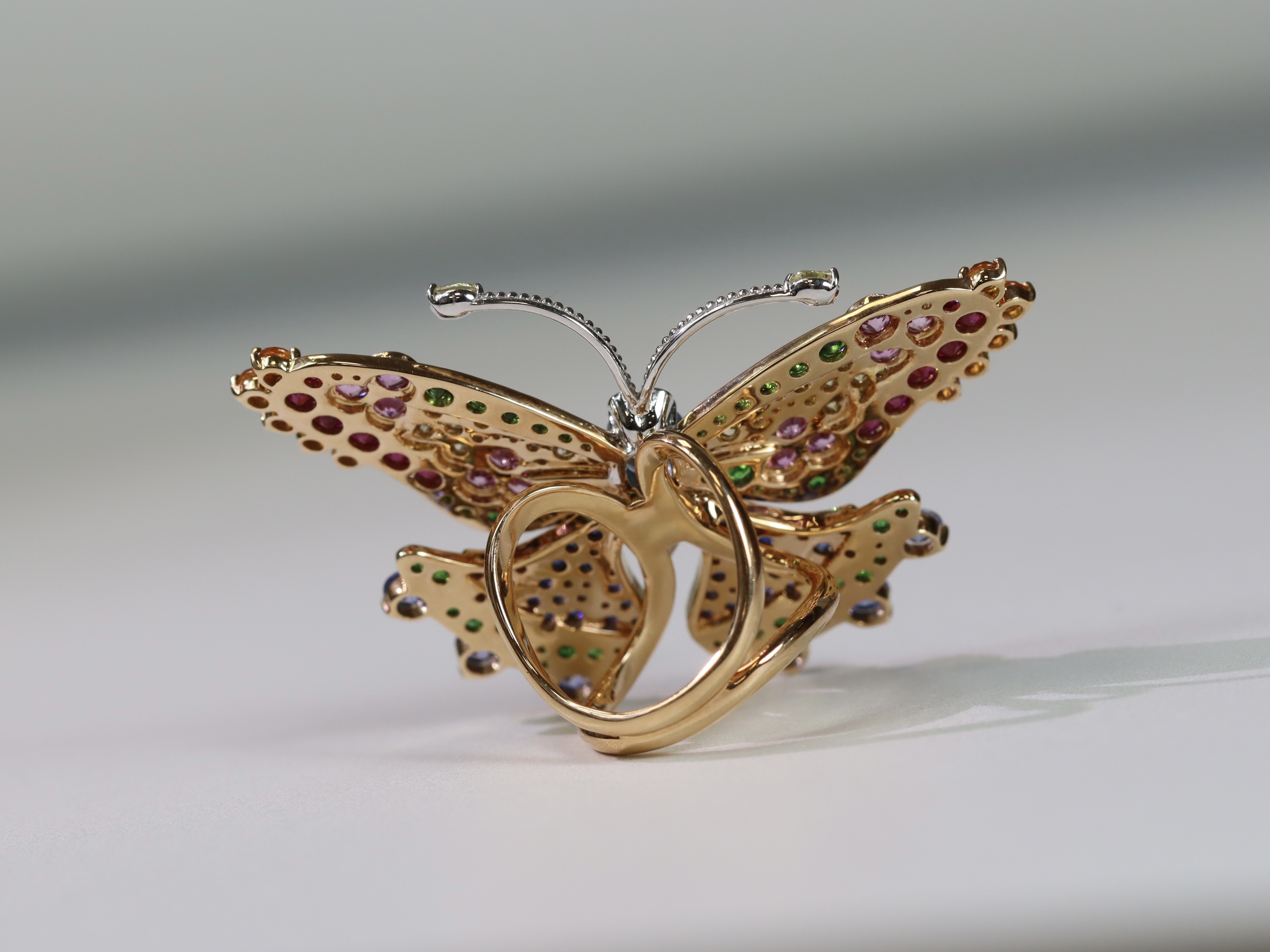 A Very Attractive Sapphire, Ruby, Diamond and Gem set Butterfly Dress Ring,realistically made with - Image 5 of 9