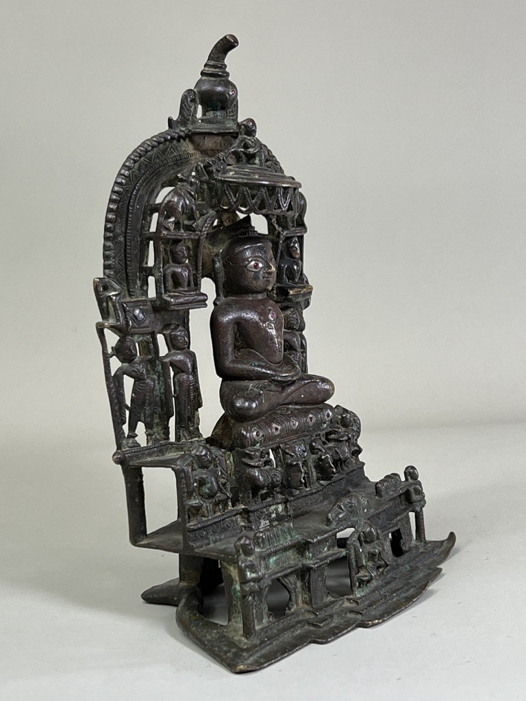 A Bronze Jain shrine with Rubies and Silver Inlay. India 15th century.A beautifulÂ Jain bronze - Image 4 of 15