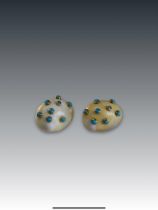 A Pair of Grima Shell Earrings, set with turquoise, signed and dated 1972 hallmark on outside of