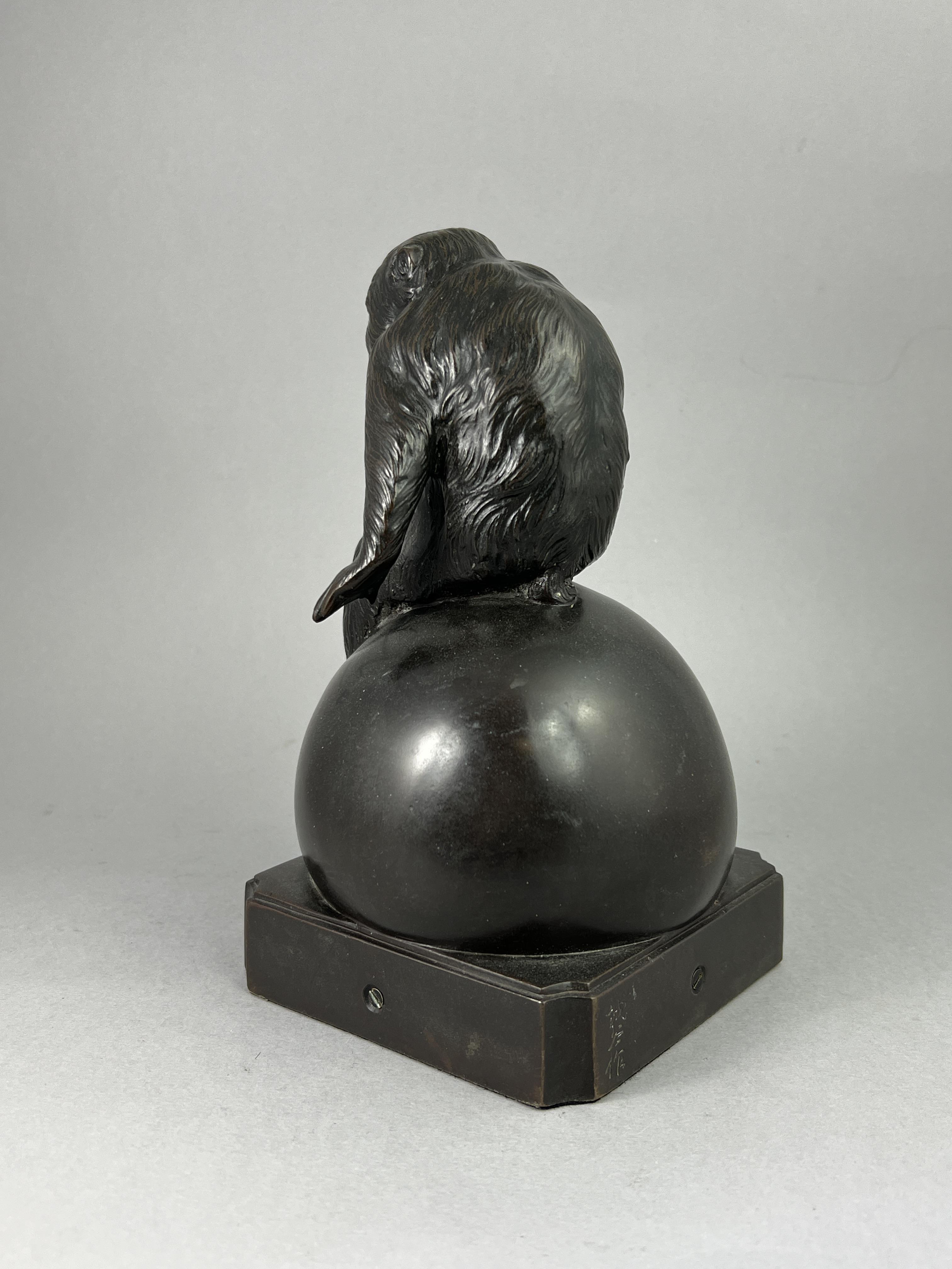 A Bronze Monkey, Meiji/Taisho periodthe lively animal poised as if to spring off the sphere he - Image 4 of 10