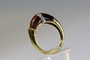 A Tiger's Eye, Diamond and Gold Ring, by Kutchinsky, signed in full, dated 1975