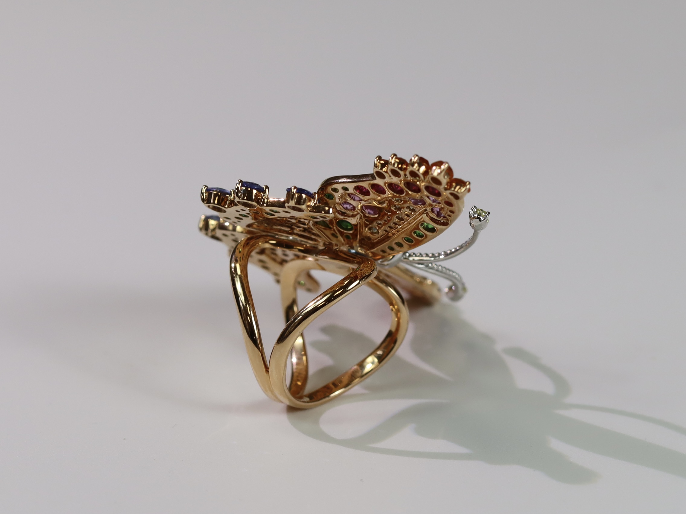 A Very Attractive Sapphire, Ruby, Diamond and Gem set Butterfly Dress Ring,realistically made with - Image 7 of 9