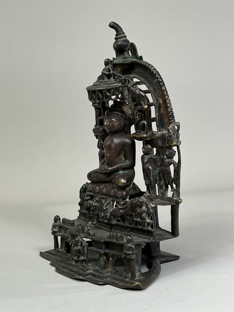 A Bronze Jain shrine with Rubies and Silver Inlay. India 15th century.A beautifulÂ Jain bronze - Image 3 of 15