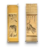 Antique A Pair of Japanese Hanging Scroll with Tigers. Two Japanese Hanging Scroll Depicting a Tiger