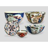 Five Japanese Imari Wares,c.1700the attractive group comprising a tureen, a deep faceted bowl, a