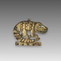 A Moche Culture Gilt Copper alloy plaque with Lizard. Peru, ca. 100-700 AD.A good gilt copper