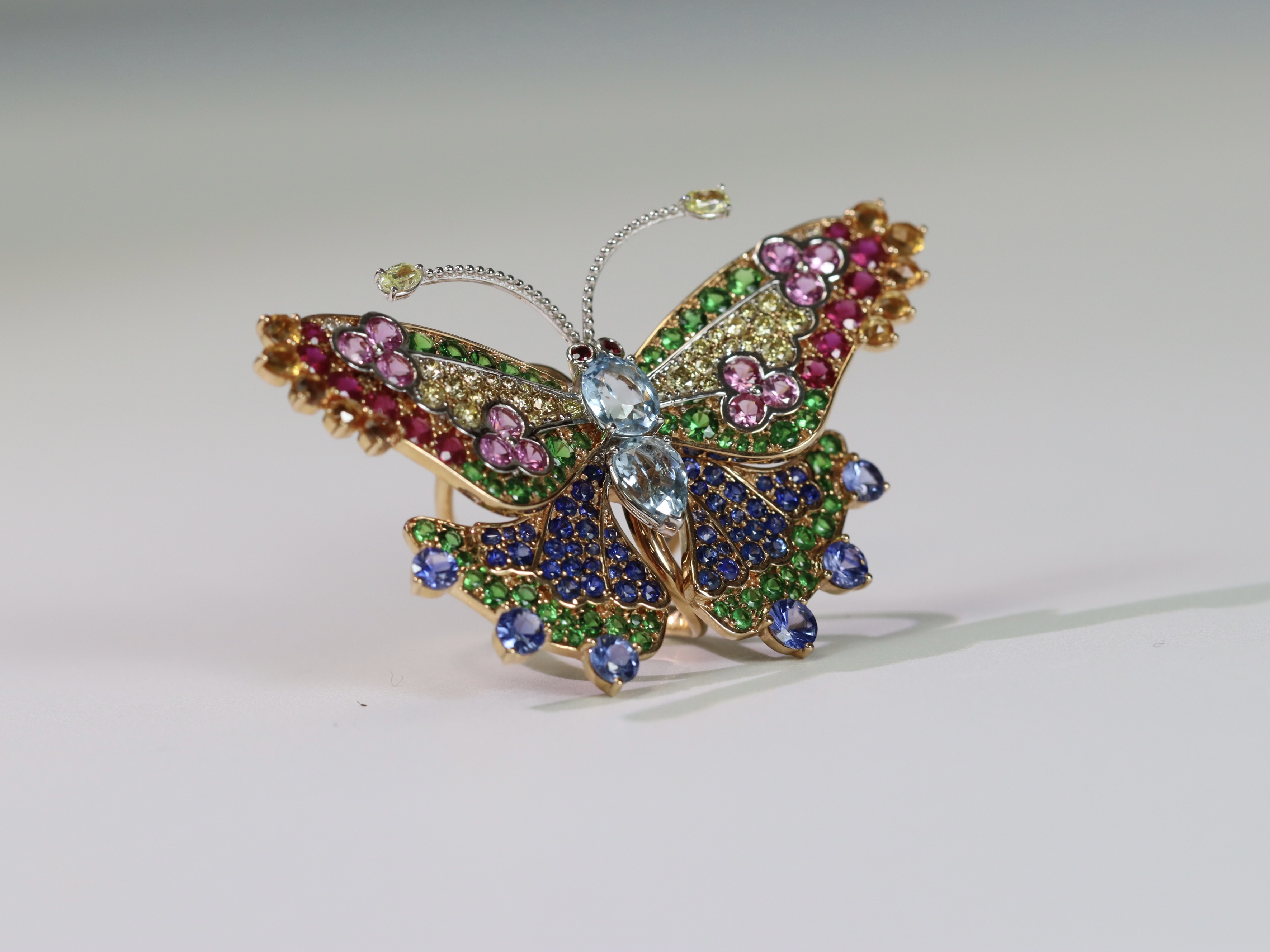 A Very Attractive Sapphire, Ruby, Diamond and Gem set Butterfly Dress Ring,realistically made with - Image 3 of 9