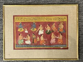 An Indian Painting with a Scene From The Mahabharata, Mewar School, 17th Century.A framed and glazed