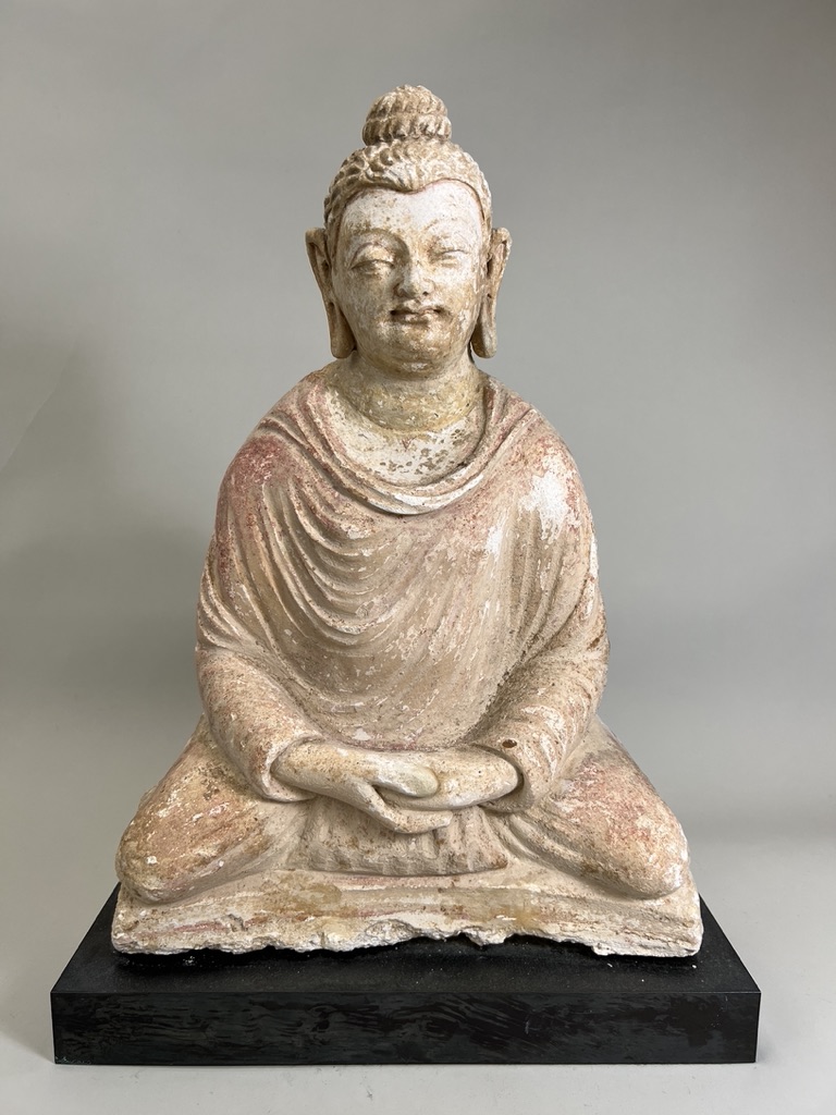 A Gandhara Buddha Figure. Ex Sotheby's. 5th/4th Century BC.A rare and extraordinary stucco - Image 2 of 6