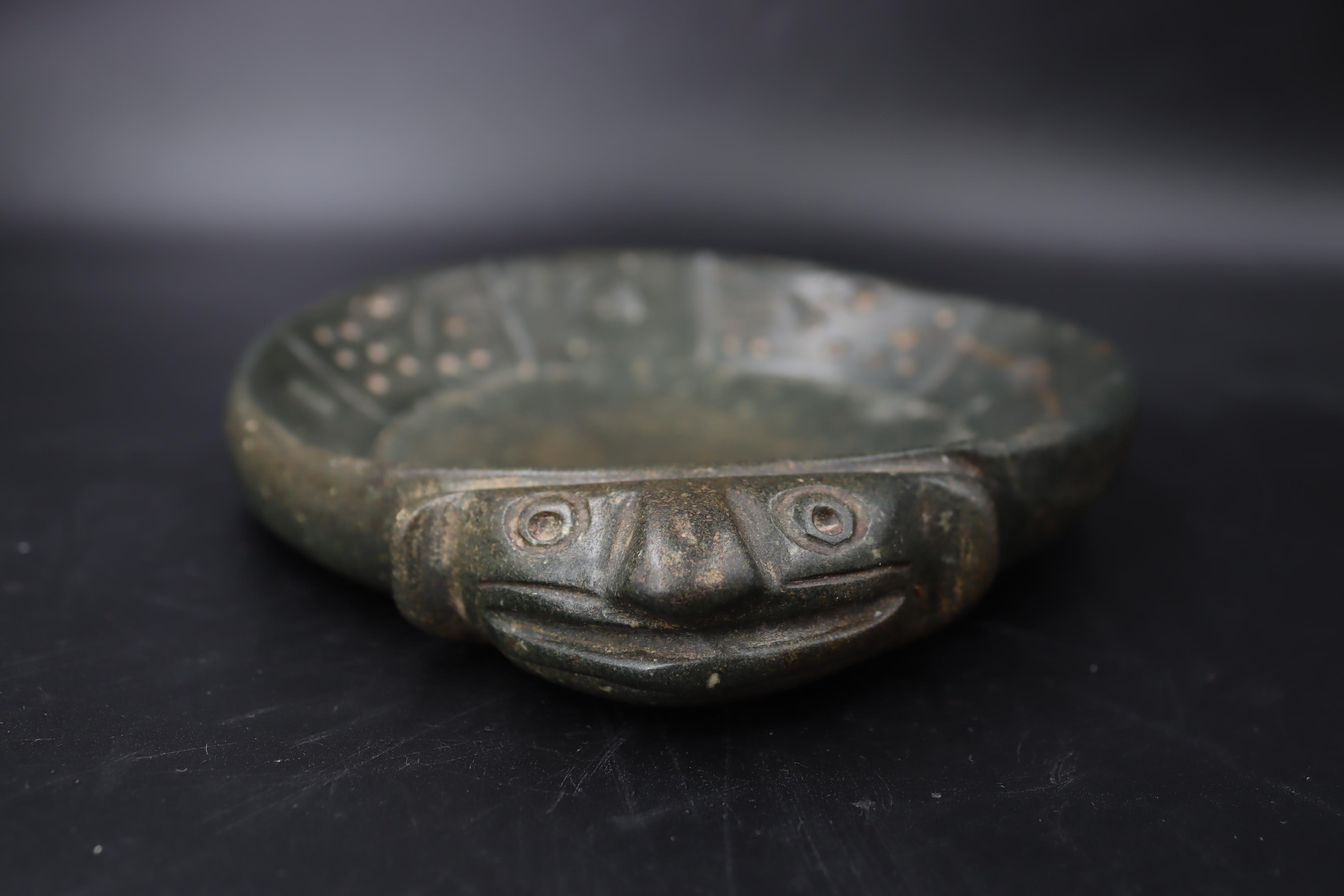 A Chavin Cuspinique Culture Stone Dish with Head. Peru 900-250 BC.A carved stone dish depicting an - Image 9 of 9