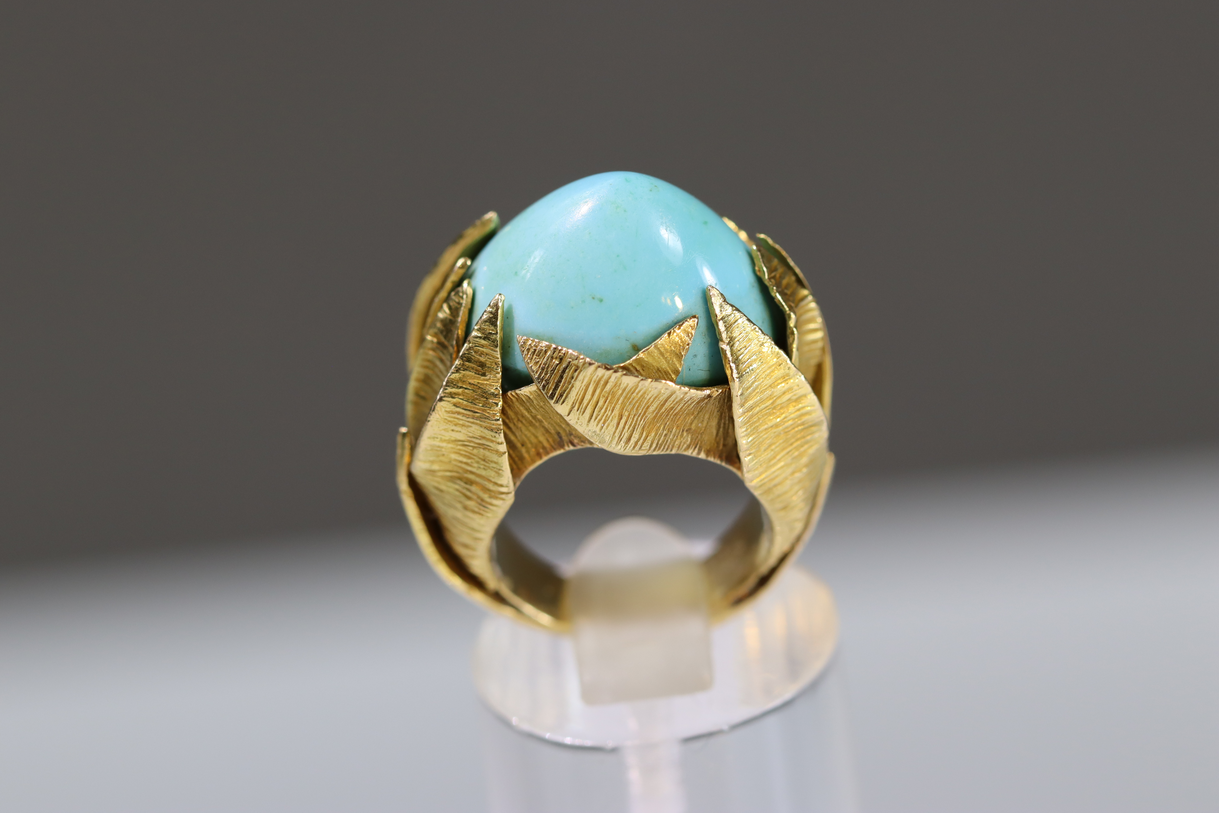 A Turquoise set 18ct gold ring . French gold marks and makers marks on exterior of shank. Signed - Image 8 of 10