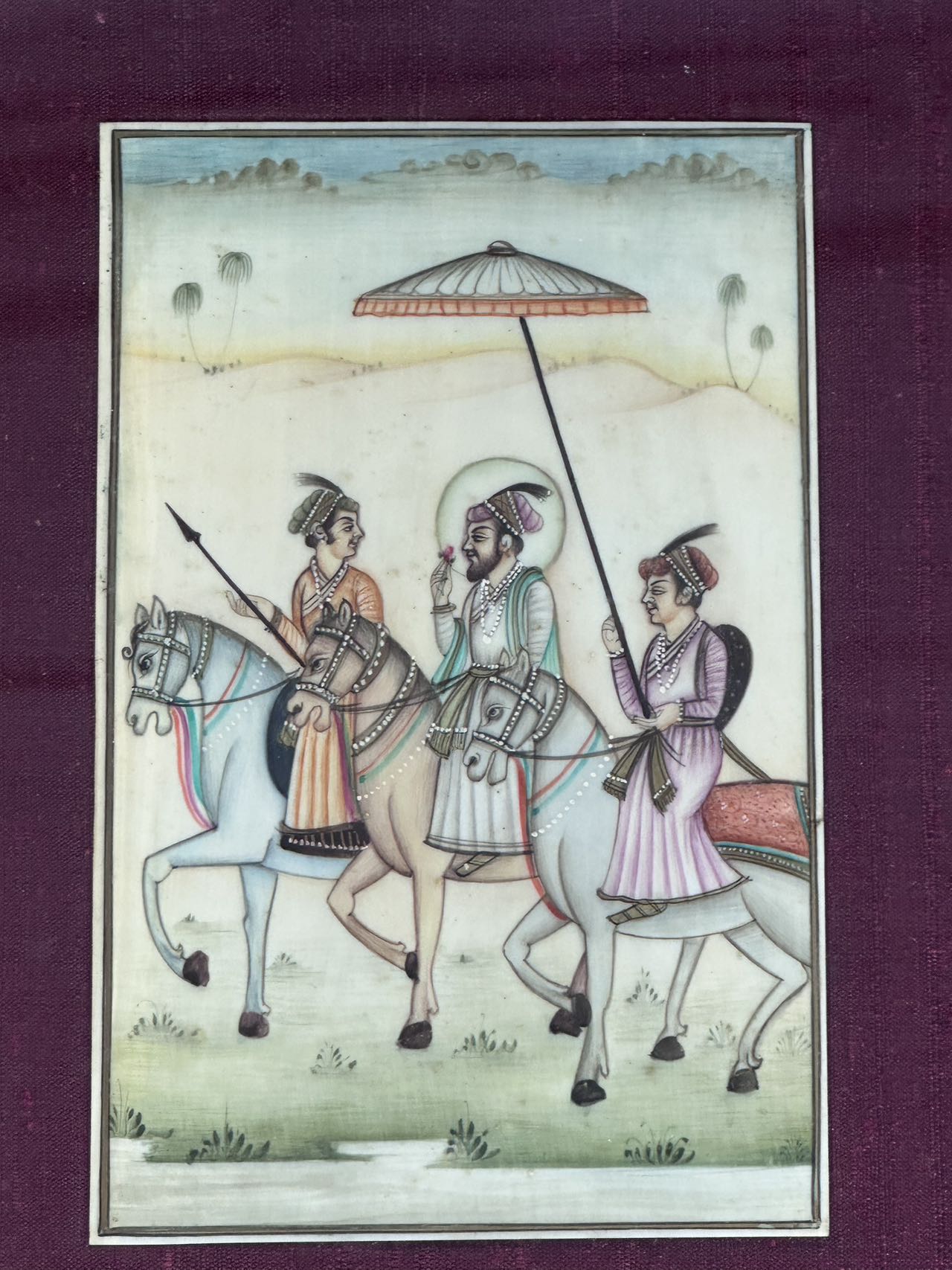 An Indian Miniature Painting with Royal Figures, ca. Early 20th Century.A framed and glazed - Image 2 of 5