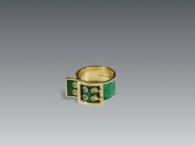 A Green Enamel and 18k Gold Ring, by Kutchinsky, in good condition, size L dated 1968 size L