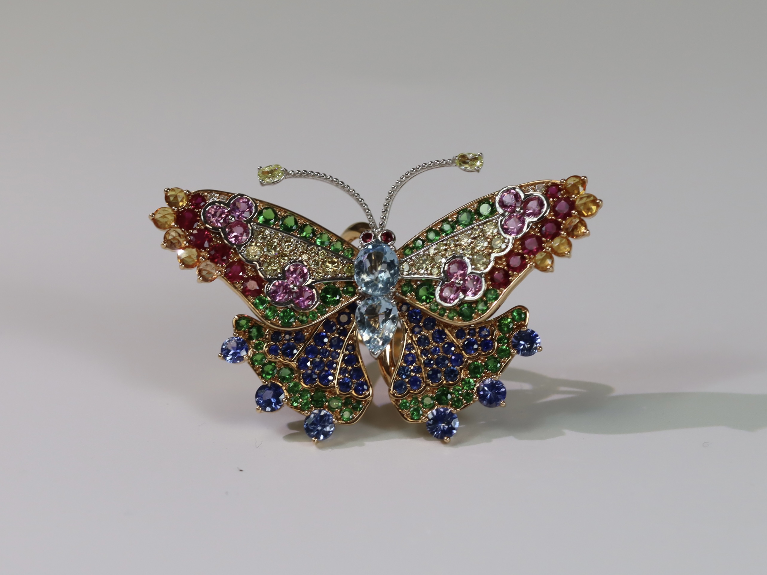 A Very Attractive Sapphire, Ruby, Diamond and Gem set Butterfly Dress Ring,realistically made with - Image 2 of 9