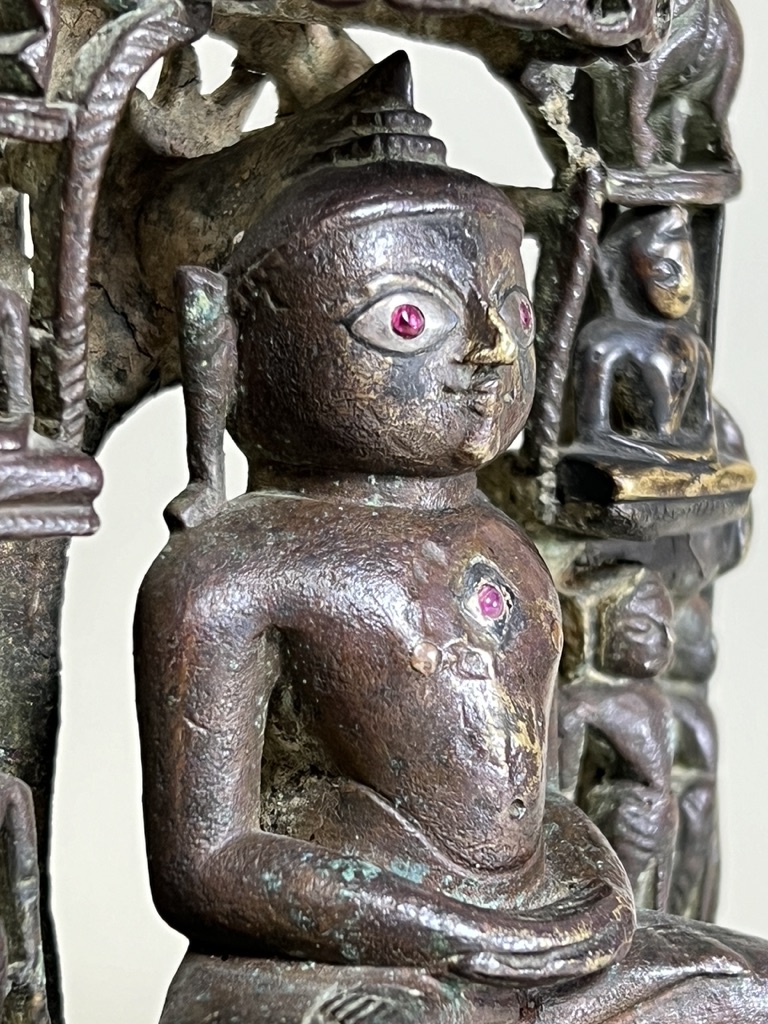 A Bronze Jain shrine with Rubies and Silver Inlay. India 15th century.A beautifulÂ Jain bronze - Image 7 of 15