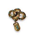 A Victorian 15 ct  Gold and Turquoise set Brooch, Of lovers knot design with a detachable oval