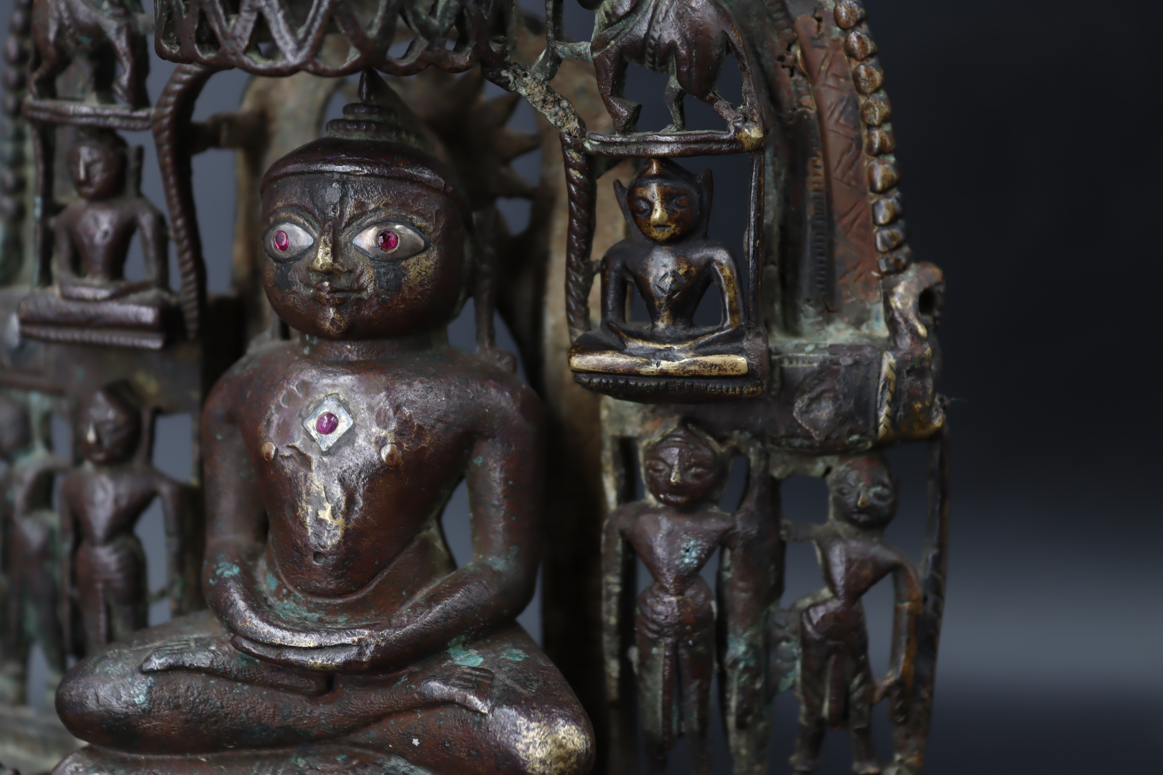 A Bronze Jain shrine with Rubies and Silver Inlay. India 15th century.A beautifulÂ Jain bronze - Image 14 of 15