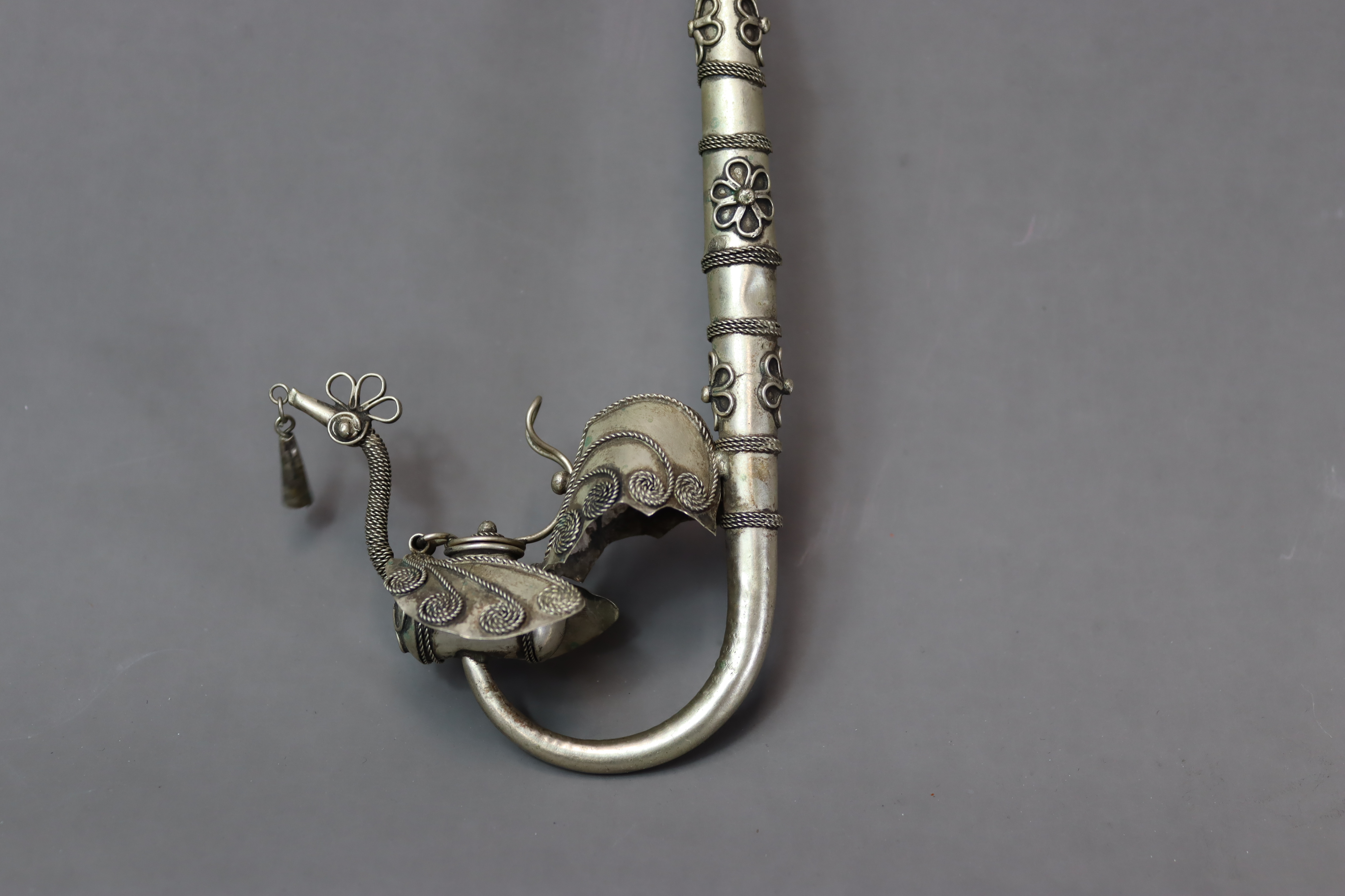 Two Phoenix shaped white metal Pipes, possibly Ottoman - Image 4 of 12