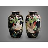 An Imposing Pair of Japanese Cloisonne Vases, Meiji periodeach of tall flattened ovoid form, finely