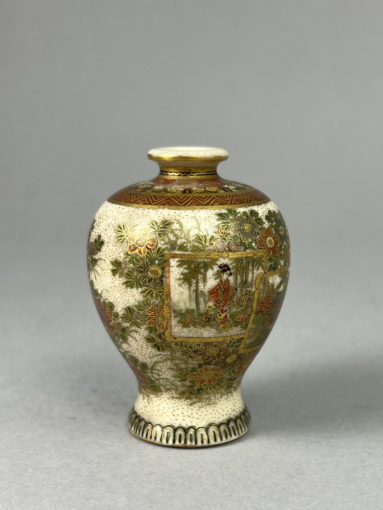 A Japanese Satsuma miniature Meiping, Meiji periodfinely enamelled and gilded, with reserves of