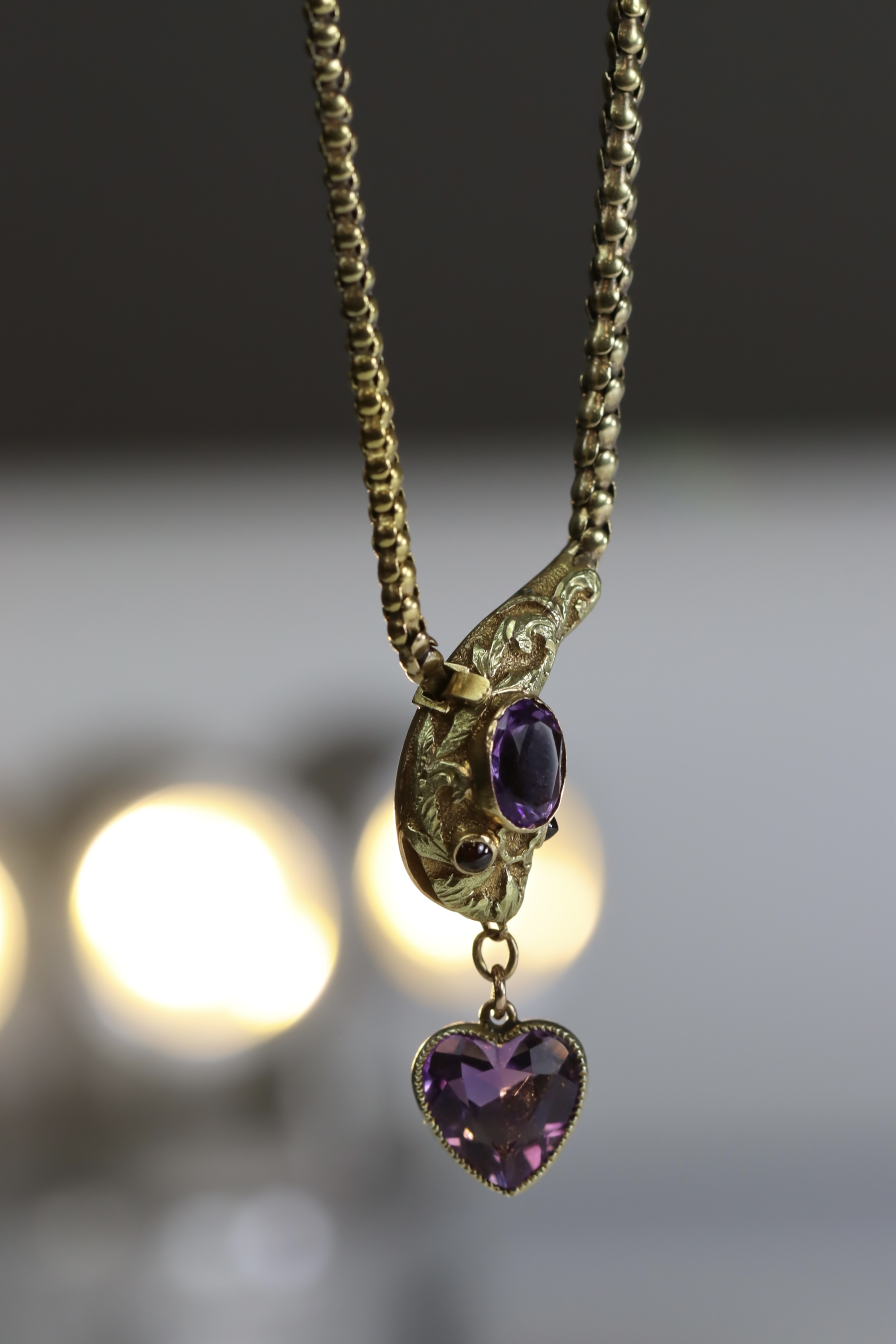 An Antique Gold and Amethyst Snake Necklace, circa1860,the head set with an oval shaped millgrain - Image 11 of 13
