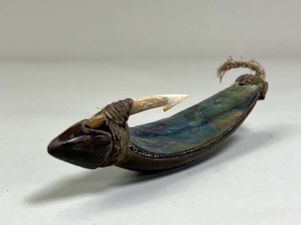 A Large Maori Fish Hook. New Zealand. Ca. 19th century.A good Maori fish lure made with wood,