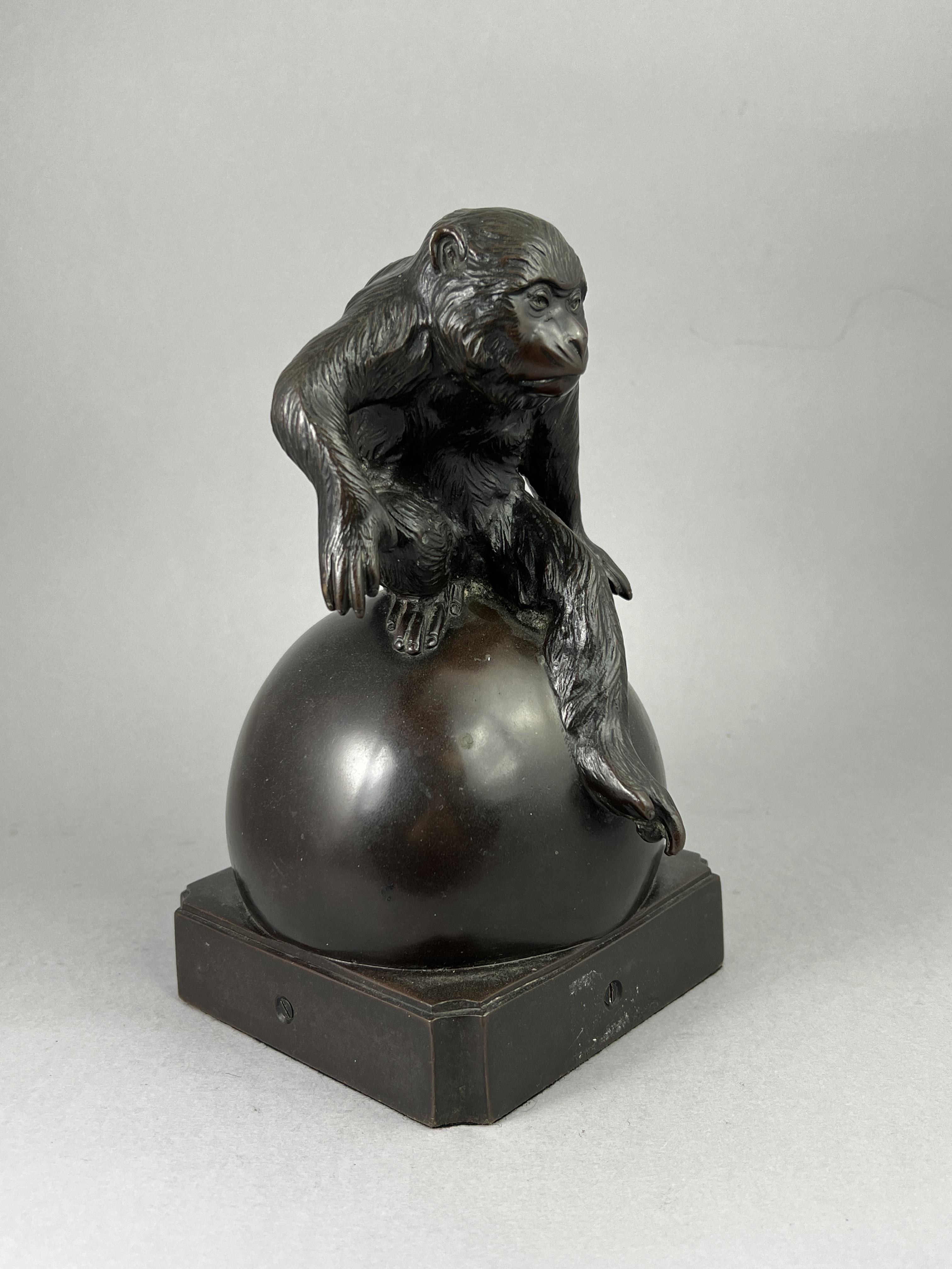 A Bronze Monkey, Meiji/Taisho periodthe lively animal poised as if to spring off the sphere he - Image 7 of 10