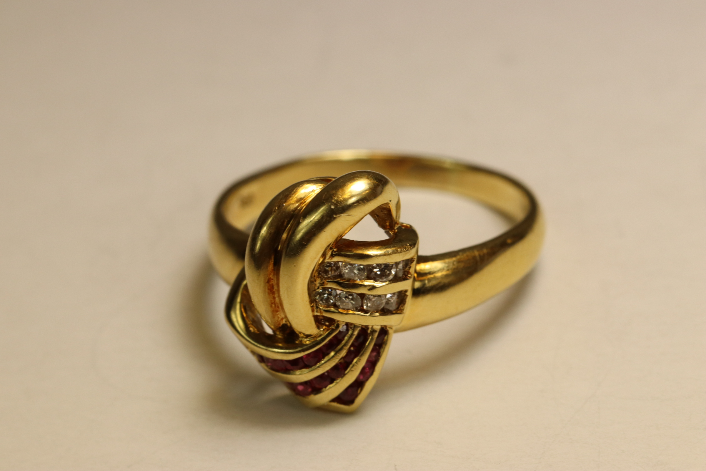 A 18 ct Gold, Ruby and Diamond Dress Ring, Of stylised scroll design, set with small rubies and - Image 2 of 4
