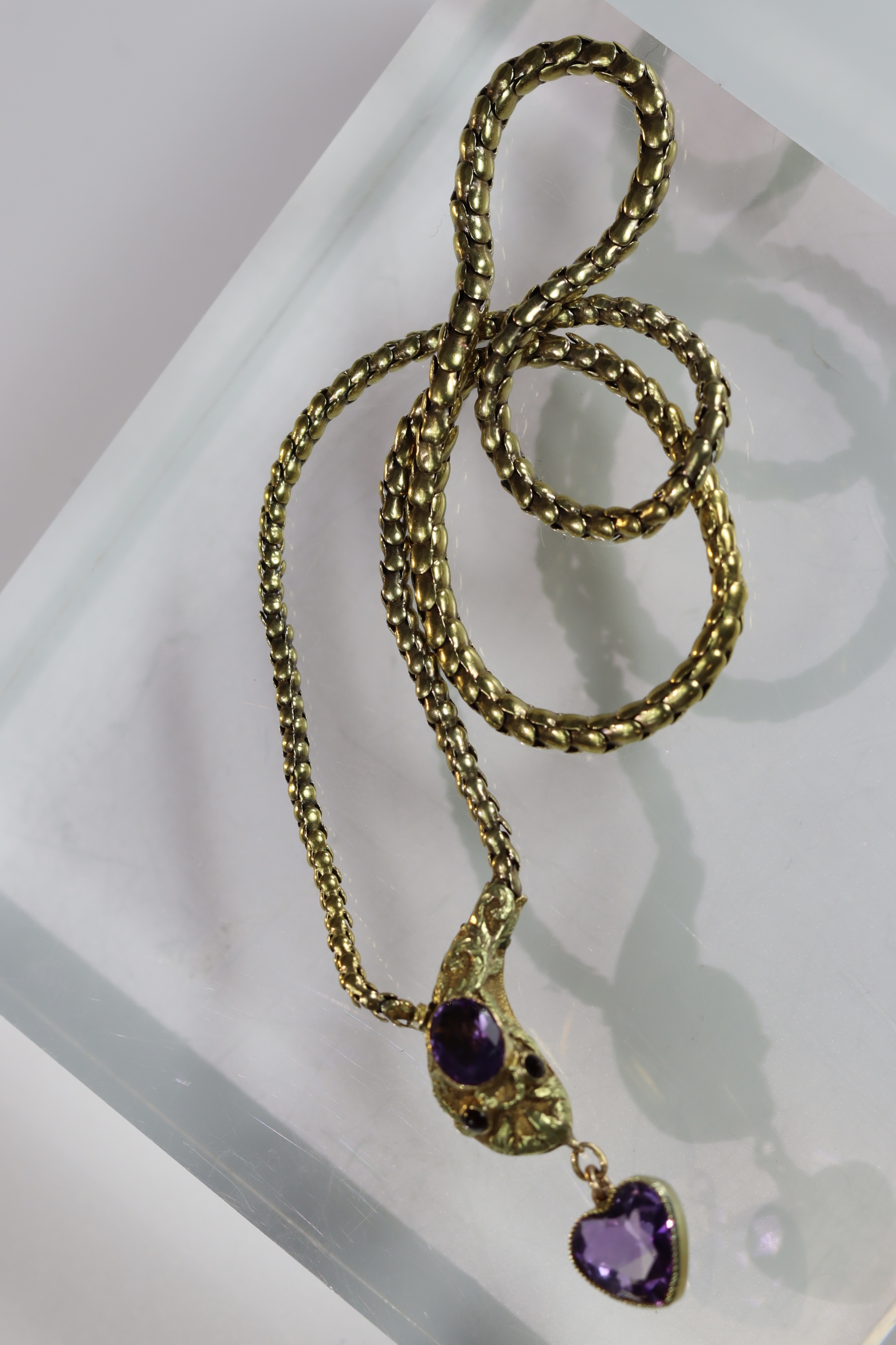 An Antique Gold and Amethyst Snake Necklace, circa1860,the head set with an oval shaped millgrain - Image 4 of 13