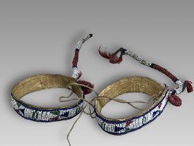 Native American Plains Beaded Horse Harness. USA ca. Early 20th Century.A pair of leather armbands