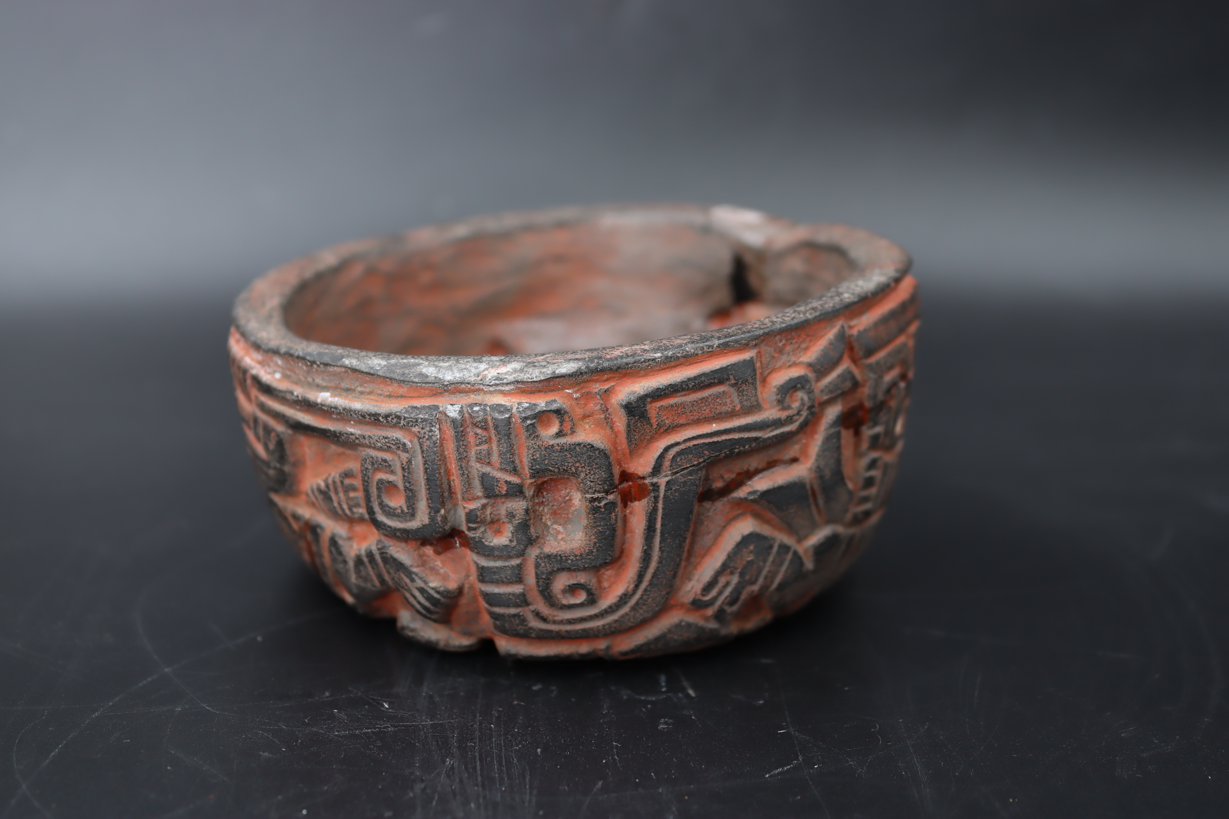 A Chavin Culture Stone Vessel with Mythical Figures. Peru ca. 900-250 BC.The carved and polished - Image 10 of 19