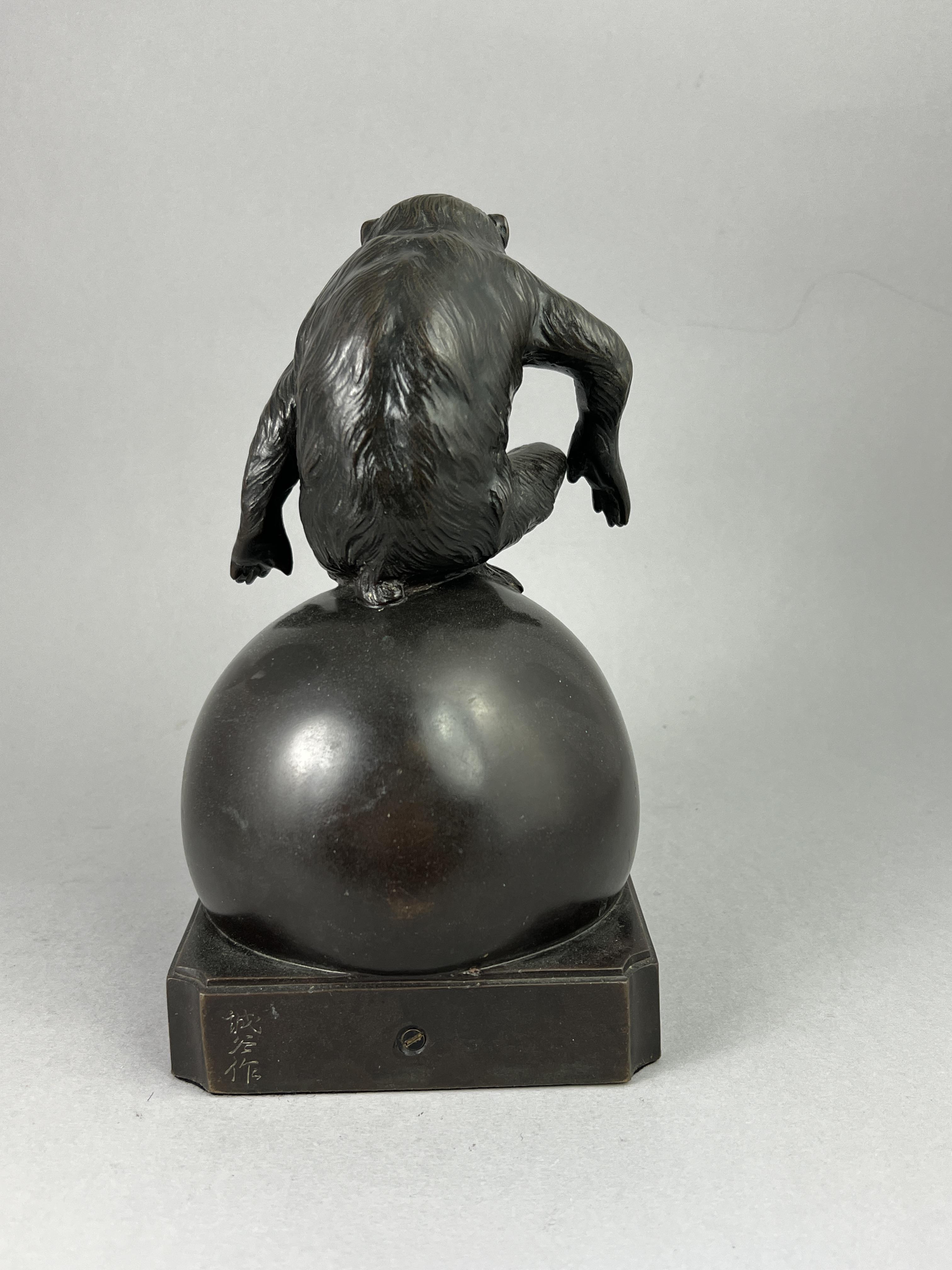 A Bronze Monkey, Meiji/Taisho periodthe lively animal poised as if to spring off the sphere he - Image 5 of 10