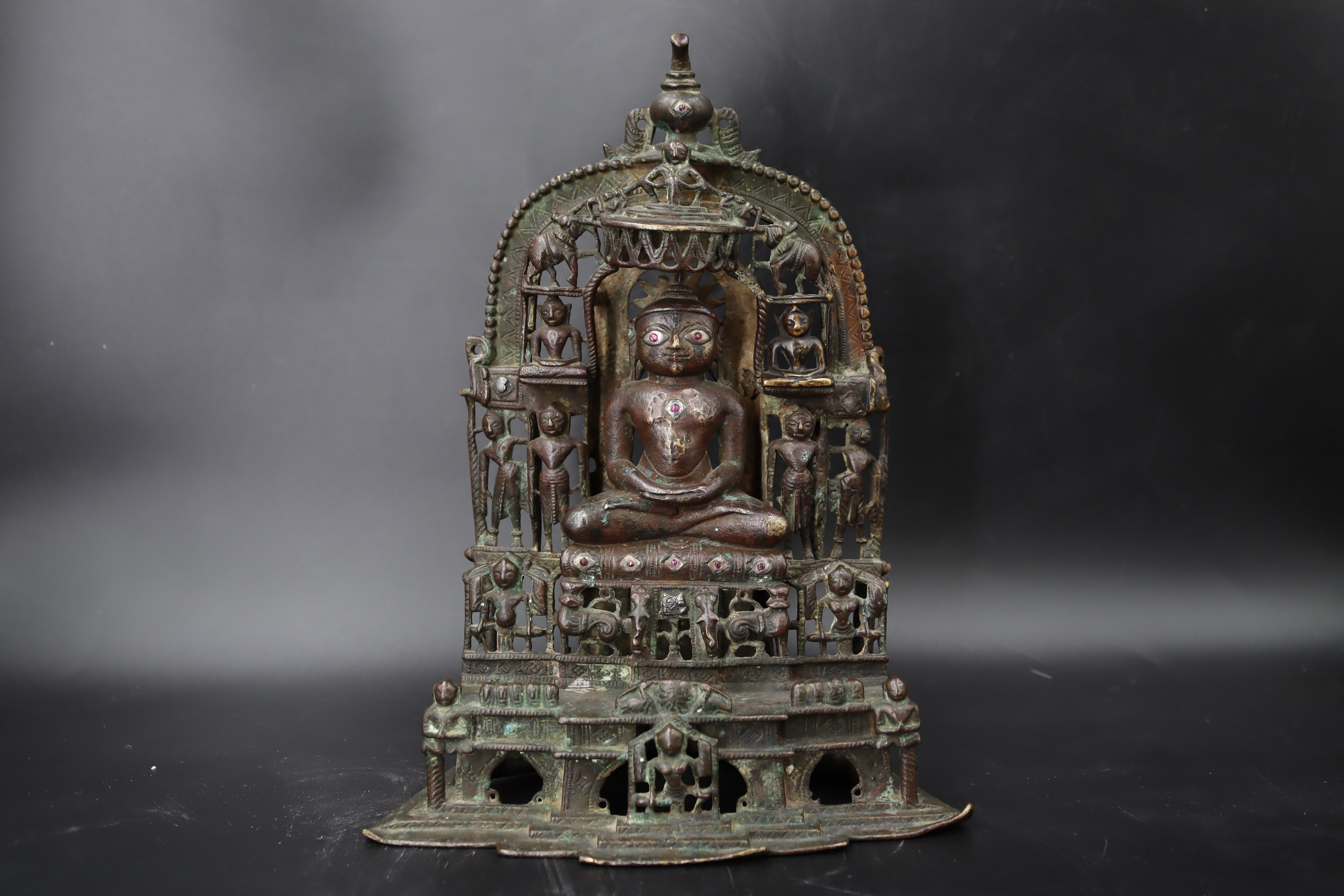 A Bronze Jain shrine with Rubies and Silver Inlay. India 15th century.A beautifulÂ Jain bronze - Image 8 of 15