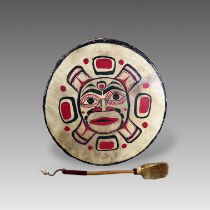 A Haida Painted Drum with Mythical Figures. Northwest Coast Canada. ca. 19th century.A Haida drumÂ