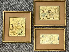 Three Islamic Miniature Paintings With Figures. 19th Century.Three framed paintings showcasing