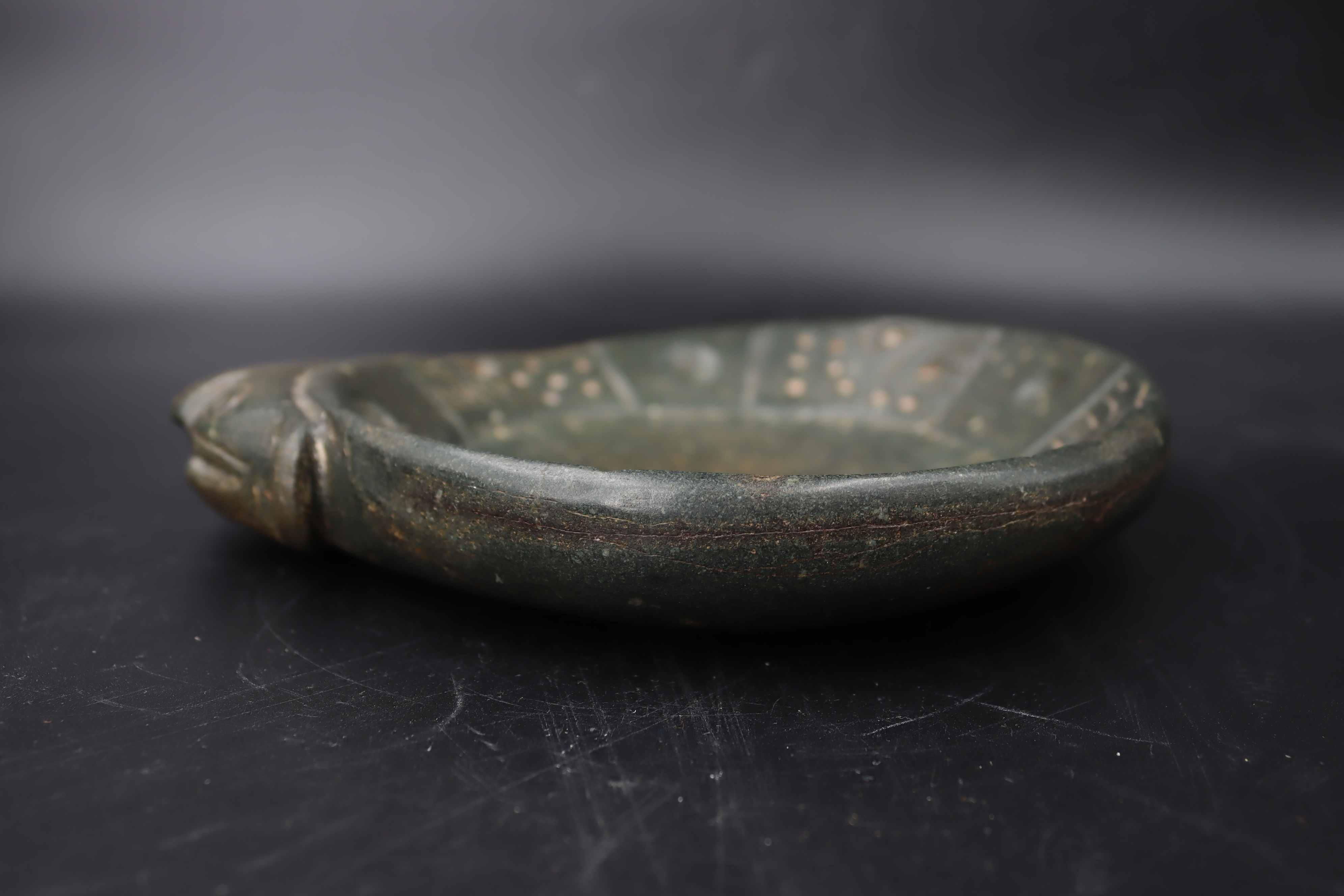 A Chavin Cuspinique Culture Stone Dish with Head. Peru 900-250 BC.A carved stone dish depicting an - Image 8 of 9