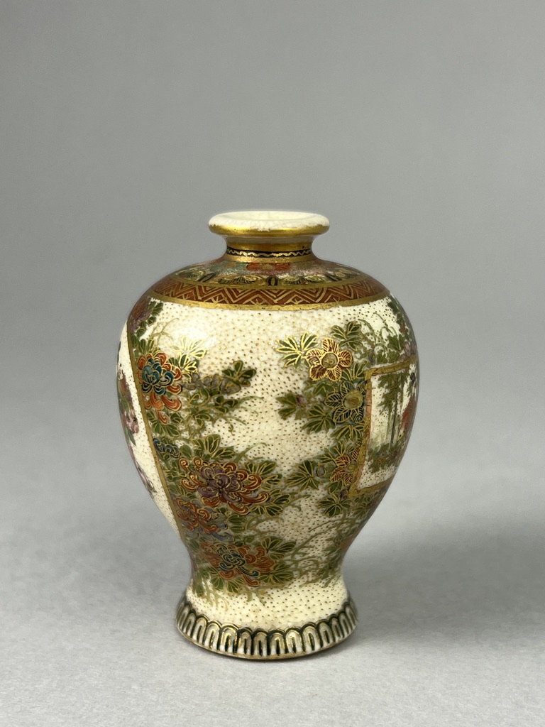 A Japanese Satsuma miniature Meiping, Meiji periodfinely enamelled and gilded, with reserves of - Image 4 of 6