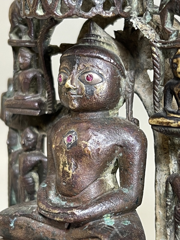 A Bronze Jain shrine with Rubies and Silver Inlay. India 15th century.A beautifulÂ Jain bronze - Image 6 of 15